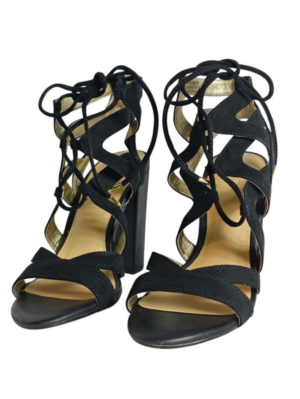 Cato 6 Lace-Up High Heel Sandals Black Block Strappy Chic Stylish Evening Career